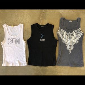 Lot 3 Tank Tops Grey Black White Pisces Angel ND